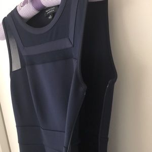 Spense Petite Navy Sheath dress, mesh neckline